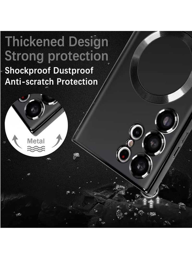 إلترازون Magnetic Clear Case for Samsung Galaxy S23 Ultra 5G with Camera Lens Protector, Compatible with MagSafe, Electroplated Slim Shockproof Phone Protective Cover for Women Men (Black) - Image 5