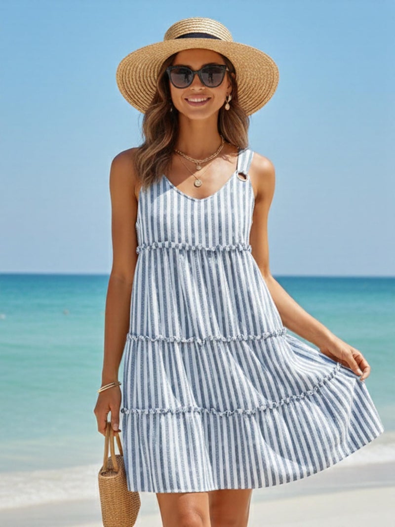 ETCYY Sundresses for Women 2026 Vacation Swimsuit Cover Ups Boho Floral Beach Dress T-Shirts Tank Dresses,Striped Navy,Medium - Image 4