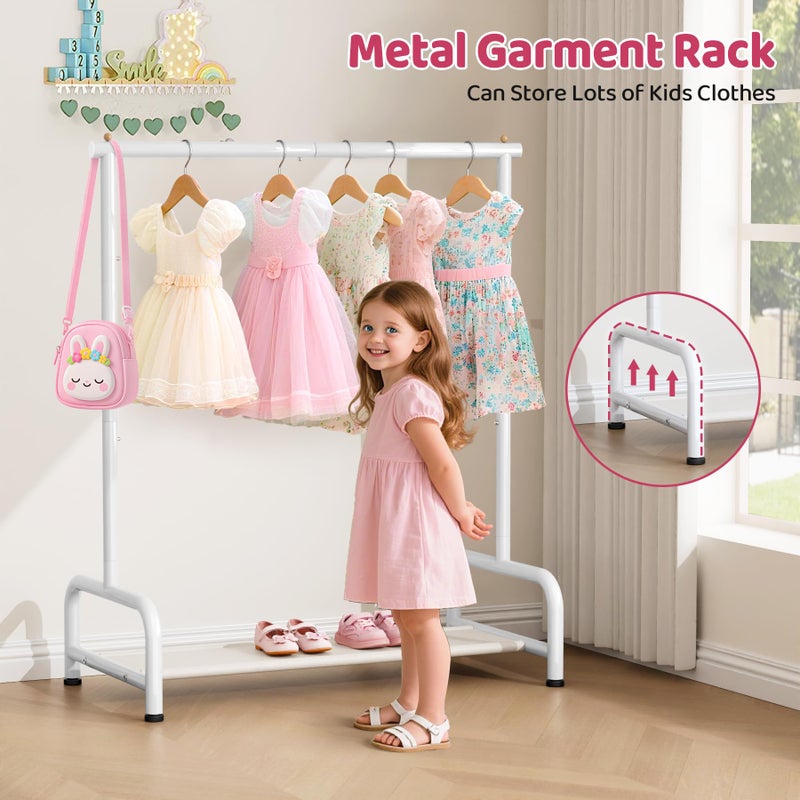 SLEEPING LAMB Kids Clothing Rack, Small Baby Clothes Rack with Bottom Storage Shelf, Kids Dress Up Rack Storage for Coats, Dance Costume Garment Rack for Hanging Clothes, White - Image 3