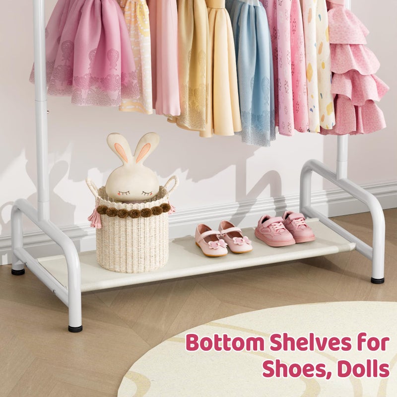 SLEEPING LAMB Kids Clothing Rack, Small Baby Clothes Rack with Bottom Storage Shelf, Kids Dress Up Rack Storage for Coats, Dance Costume Garment Rack for Hanging Clothes, White - Image 4