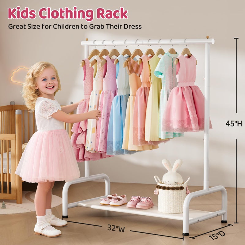 SLEEPING LAMB Kids Clothing Rack, Small Baby Clothes Rack with Bottom Storage Shelf, Kids Dress Up Rack Storage for Coats, Dance Costume Garment Rack for Hanging Clothes, White - Image 2