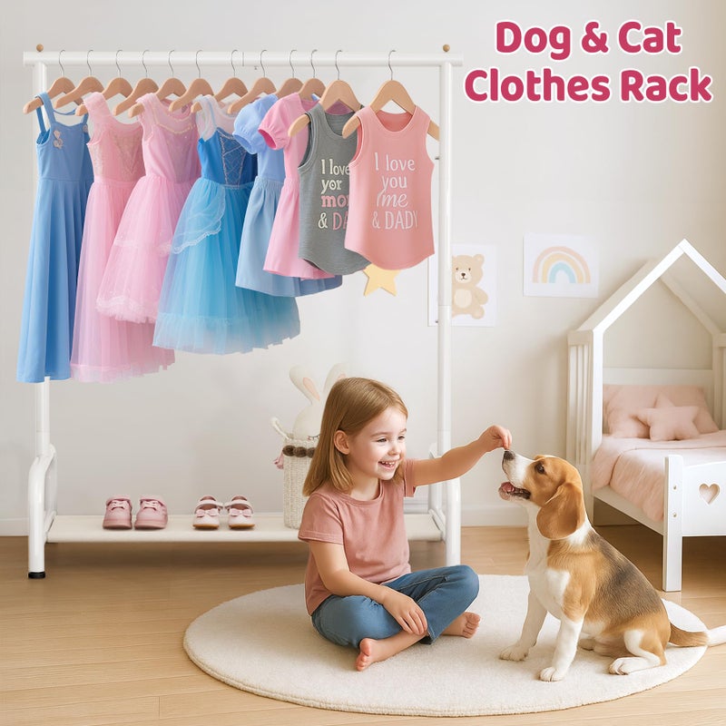 SLEEPING LAMB Kids Clothing Rack, Small Baby Clothes Rack with Bottom Storage Shelf, Kids Dress Up Rack Storage for Coats, Dance Costume Garment Rack for Hanging Clothes, White - Image 5