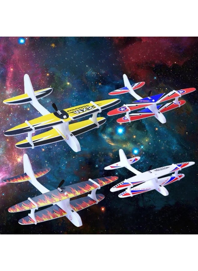 Internet Celebrity Children's Usb Rechargeable Electric Foam Hand Throwing Glide Aircraft Model Fighting Toy Plane-Color:Glowing Black Biplane Glider  - Image 3