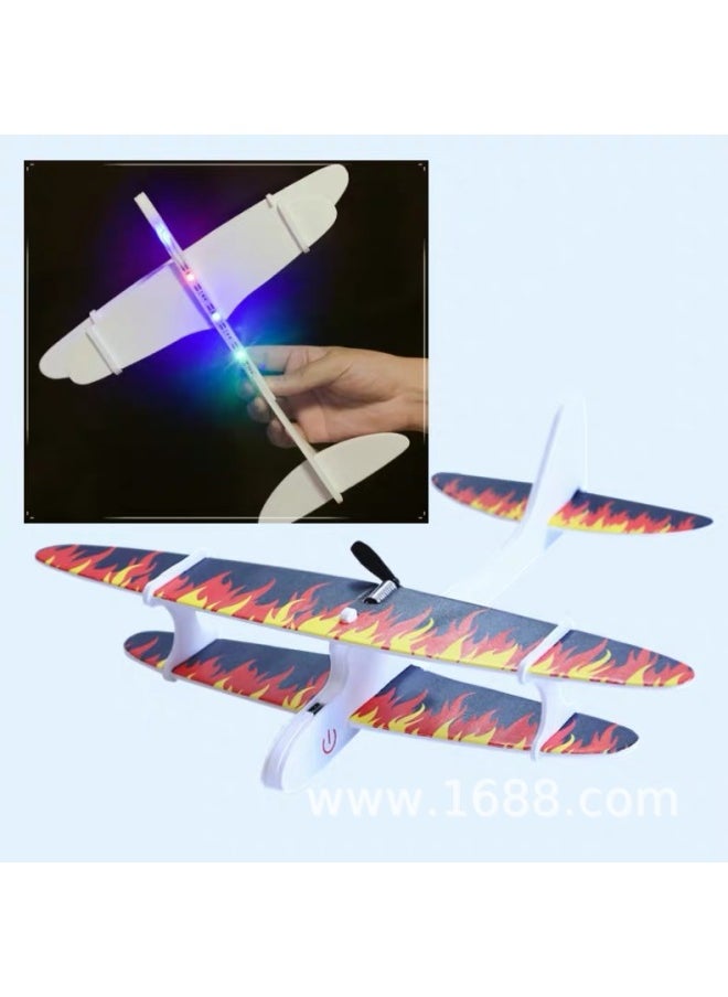 Internet Celebrity Children's Usb Rechargeable Electric Foam Hand Throwing Glide Aircraft Model Fighting Toy Plane-Color:Glowing Black Biplane Glider  - Image 1