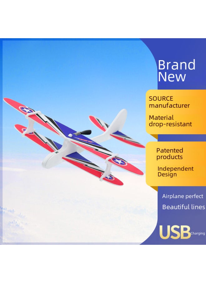 Internet Celebrity Children's Usb Rechargeable Electric Foam Hand Throwing Glide Aircraft Model Fighting Toy Plane-Color:Glowing Black Biplane Glider  - Image 2