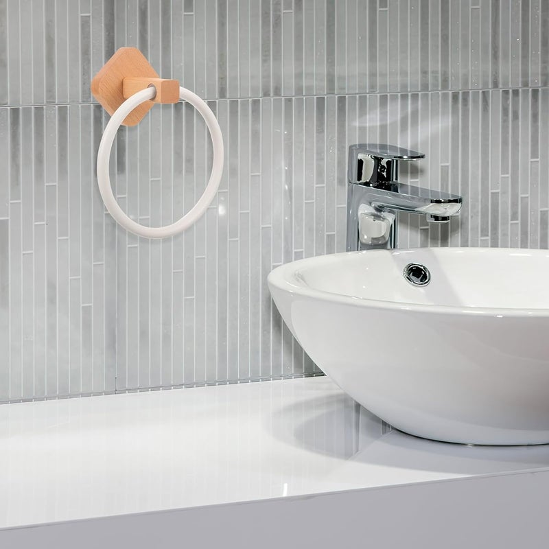 Beavorty Wooden Hand Towel Holder Wall Mount Bathroom Towel Ring White Single Rod Wash Cloth Storage Rack No Drilling Installation for Shower and Kitchen - Image 4