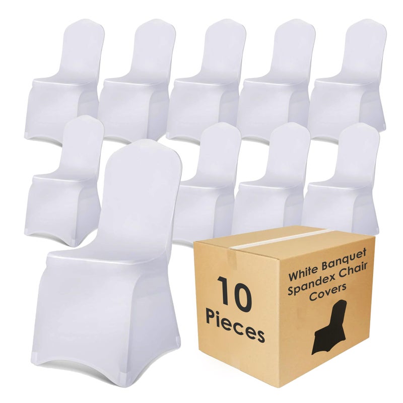 Craft And Party 10 Pack White Spandex Chair Covers â€“ Stretch Polyester Slipcovers for Wedding, Banquet, Party & Dining Chairs â€“ Flat Front Design, Universal Fit - Image 1