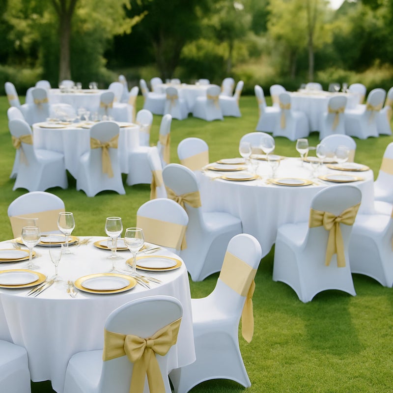 Craft And Party 10 Pack White Spandex Chair Covers â€“ Stretch Polyester Slipcovers for Wedding, Banquet, Party & Dining Chairs â€“ Flat Front Design, Universal Fit - Image 5