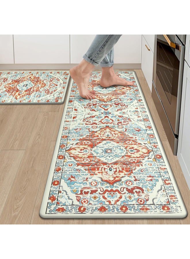 Ileading Anti Fatigue Kitchen Mat Set of 2 Waterproof Farmhouse Comfort Standing Mat Non Skid Cushioned Rugs Mats with Runner Kitchen Floor Carpet for Laundry Sink - Image 1