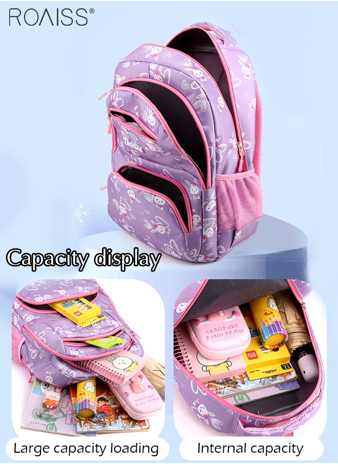 roaiss - Large Capacity Printed Design Backpack Girls School Travel Spine Protection Decompression Waterproof Multi-Pocket School Bag (Including A Pencil Case) - Image 1