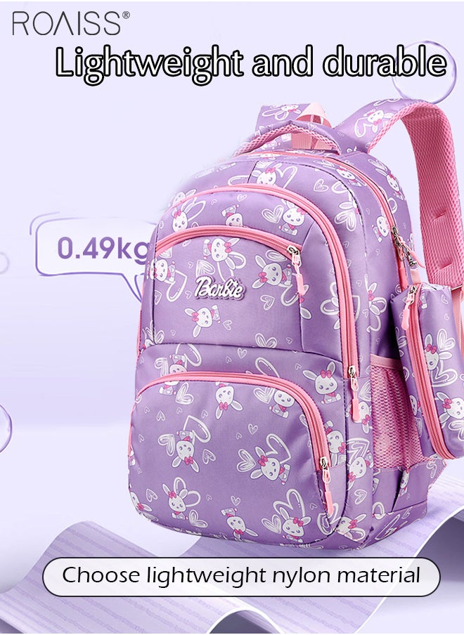 roaiss - Large Capacity Printed Design Backpack Girls School Travel Spine Protection Decompression Waterproof Multi-Pocket School Bag (Including A Pencil Case) - Image 1