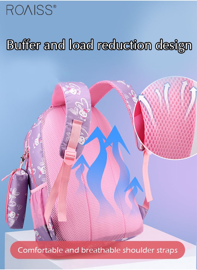 roaiss - Large Capacity Printed Design Backpack Girls School Travel Spine Protection Decompression Waterproof Multi-Pocket School Bag (Including A Pencil Case) - Image 1