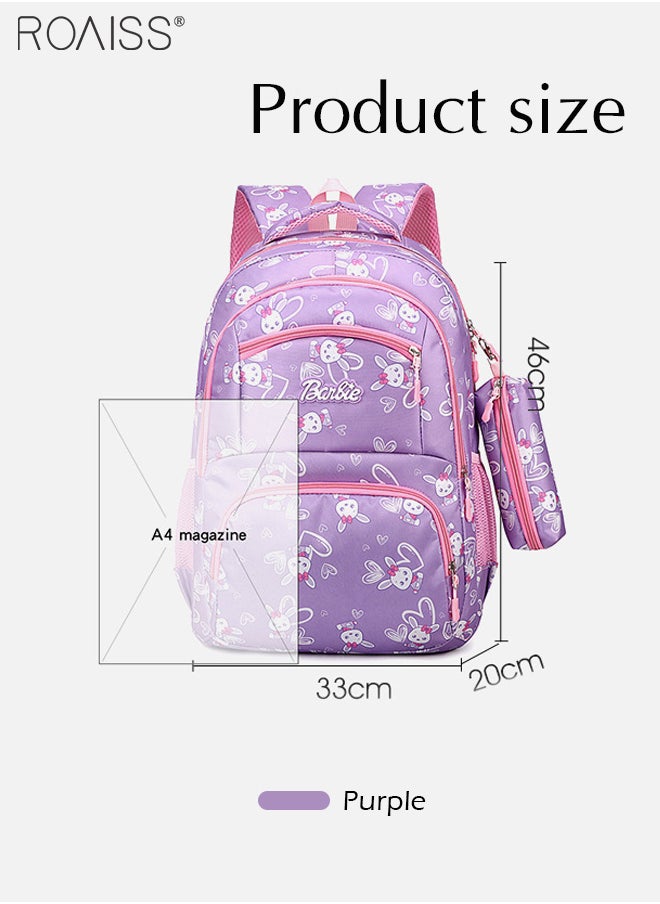 roaiss - Large Capacity Printed Design Backpack Girls School Travel Spine Protection Decompression Waterproof Multi-Pocket School Bag (Including A Pencil Case) - Image 1
