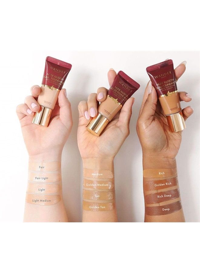 Wander Beauty Foundation Liquid Makeup - Color Corrector - WANDER BEAUTY NUDE ILLUSION LIQUID FOUNDATION - Vegan Makeup, Buildable, Natural Radiant Finish. Spot Concealer, Covers Blemishes, Redness & Discoloration