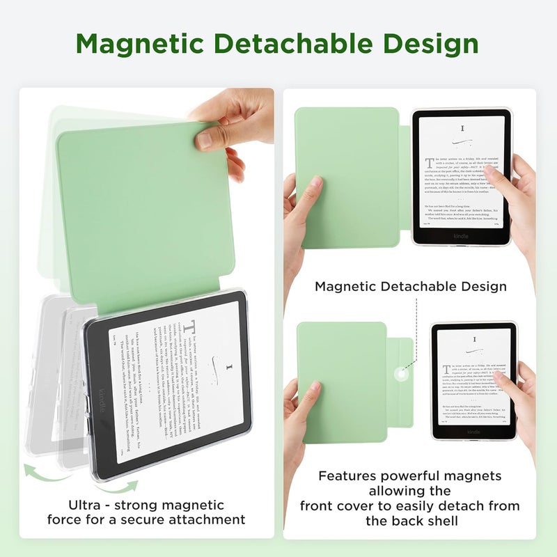 SESENSE Detachable Magnetic Case for 7'' Kindle Paperwhite 12th Gen 2024 and Kindle Colorsoft Signature Edition, Slim PU Shell Cover Case with Auto Wake/Sleep, Matcha Green - Image 3