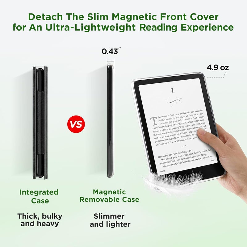 SESENSE Detachable Magnetic Case for 7'' Kindle Paperwhite 12th Gen 2024 and Kindle Colorsoft Signature Edition, Slim PU Shell Cover Case with Auto Wake/Sleep, Matcha Green - Image 4