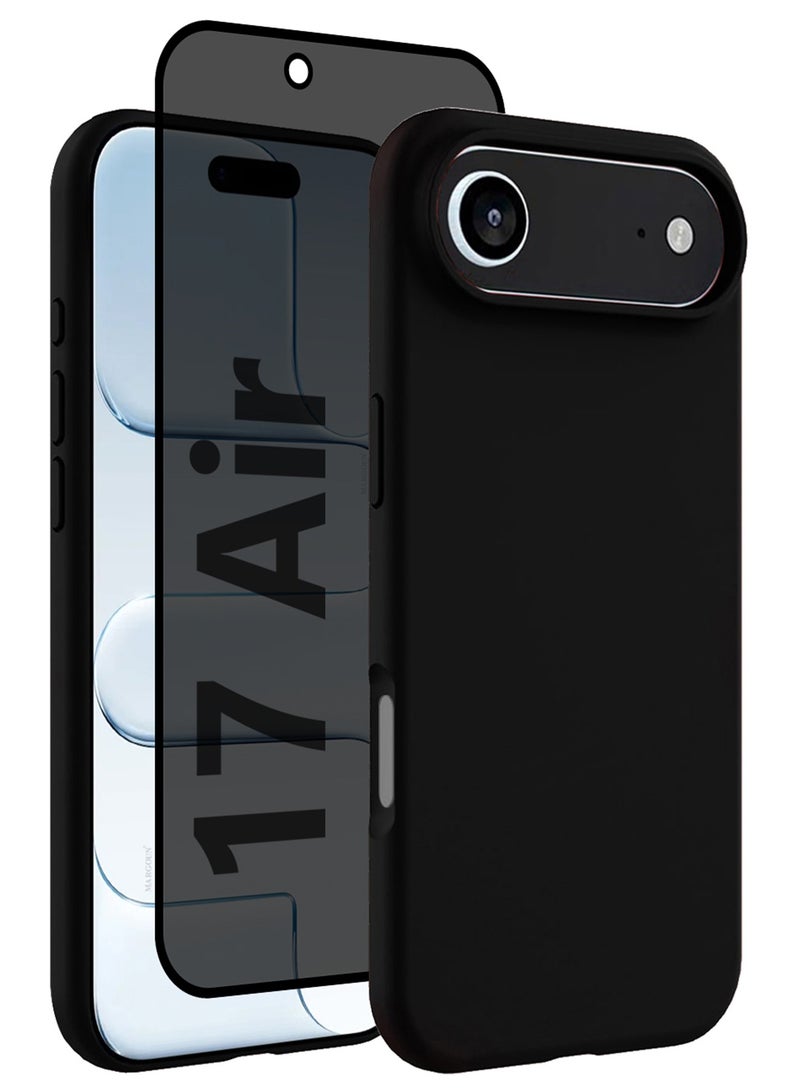 2 Packs Silicone Protective Phone Case for iPhone 17 Air - Soft Anti-Scratch Microfiber Lining Ultra Slim Drop Protection Phone Cover with Privacy Screen Protector - Black