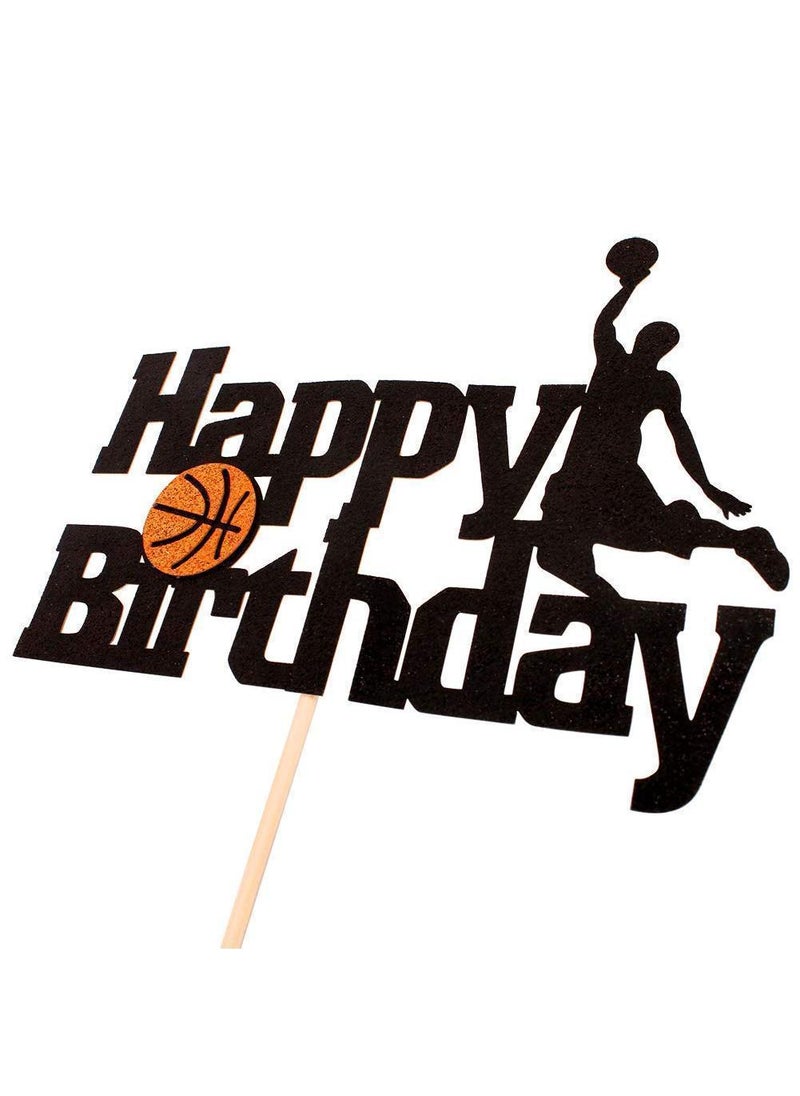 Sweet seven Basketball Cake Topper - Basketball Scene-Themed Cake Decoration for Man Boys Birthday Party - Black Glitter Fruit Picks - Event Supplies and Decorations  - Image 5