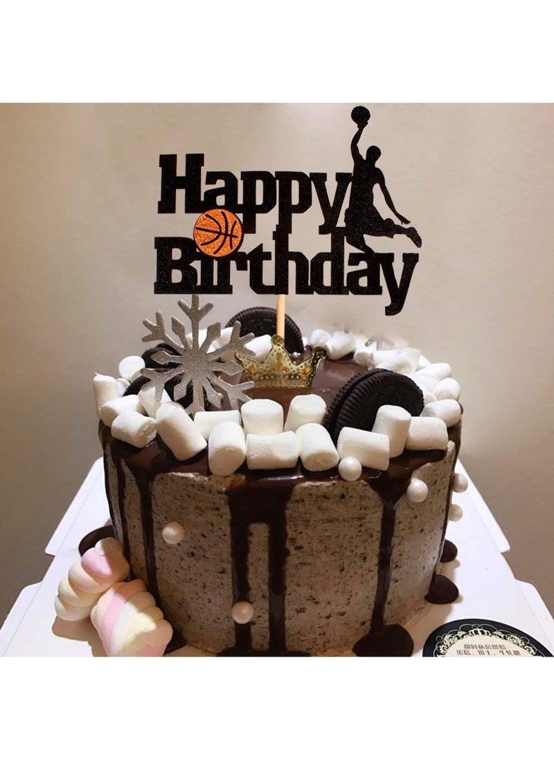 Sweet seven Basketball Cake Topper - Basketball Scene-Themed Cake Decoration for Man Boys Birthday Party - Black Glitter Fruit Picks - Event Supplies and Decorations  - Image 2