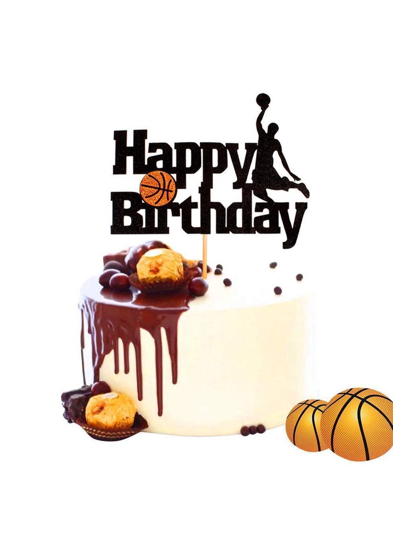 Sweet seven Basketball Cake Topper - Basketball Scene-Themed Cake Decoration for Man Boys Birthday Party - Black Glitter Fruit Picks - Event Supplies and Decorations  - Image 1