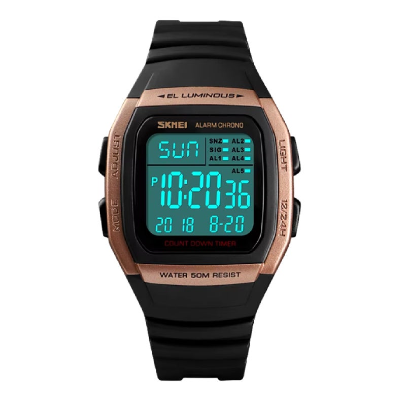 Skmei/Moment Beauty 1278 Luminous Multifunctional Square Electronic Watch (Rose Gold) - Image 2