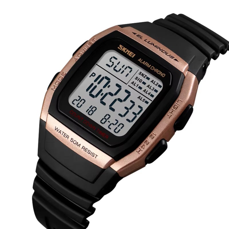 Skmei/Moment Beauty 1278 Luminous Multifunctional Square Electronic Watch (Rose Gold) - Image 1