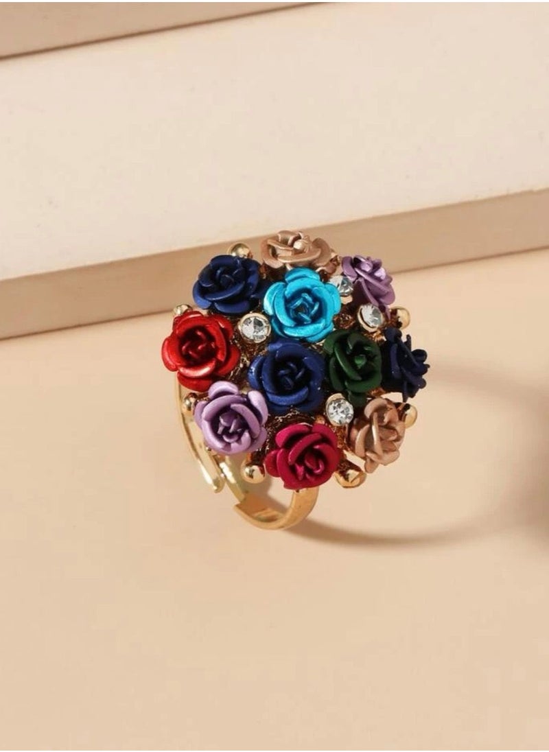sixtyfour Trendy Flower Decor Ring For Women One Size  - Image 2