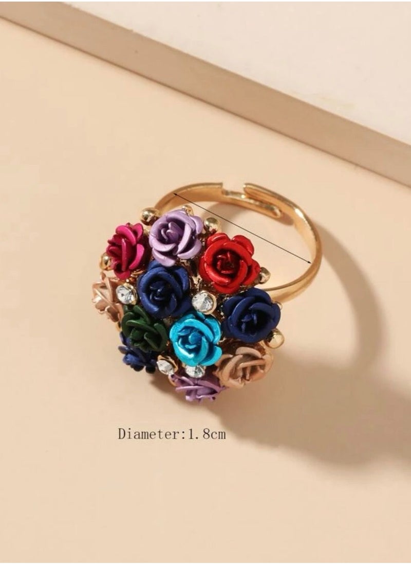 sixtyfour Trendy Flower Decor Ring For Women One Size  - Image 3