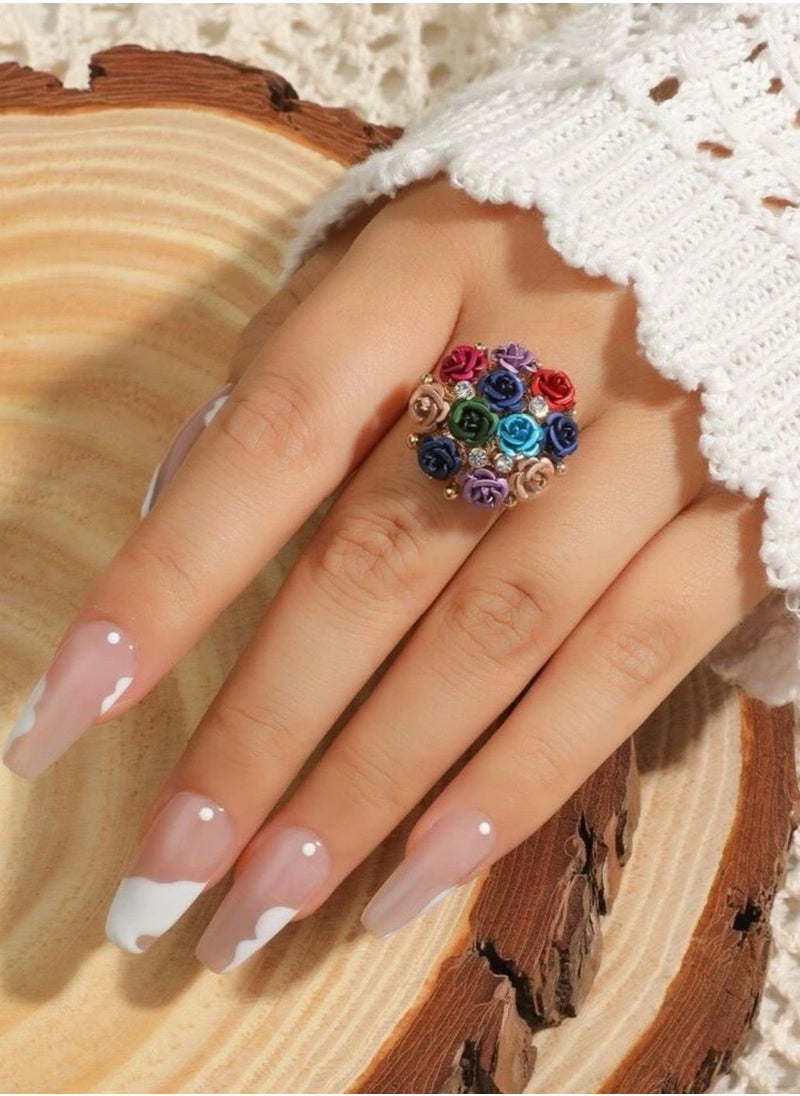 sixtyfour Trendy Flower Decor Ring For Women One Size  - Image 1