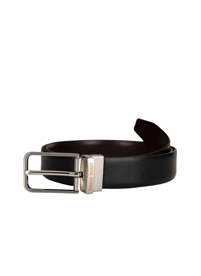 باكا بوتشي حزام جلدي صلب قابل للعكس للرجال أسود وبني