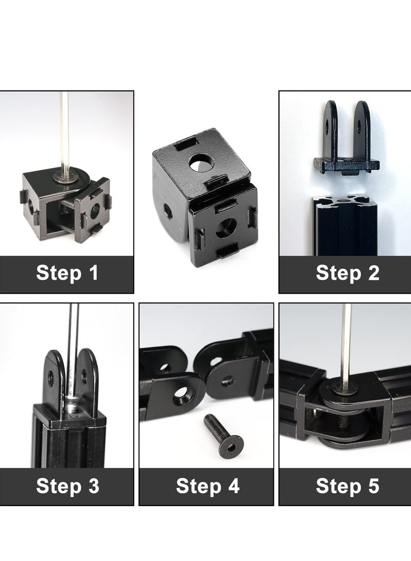 SYOSI Black Living Hinge, Zinc Alloy Flexible Pivot Joint Connector for Aluminum Extrusion Profile 2020 Series Slot 6mm (4 Pieces) - Image 2