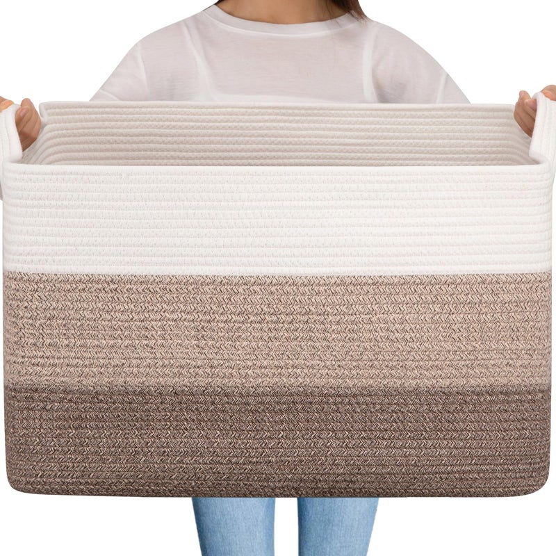 OIAHOMY Extra Large Blanket Basket 95L Cotton Rope Woven Laundry Basket Toy Bin for Baby Room Container for Blanket Storage in Living Room 241714 Gradient Brown