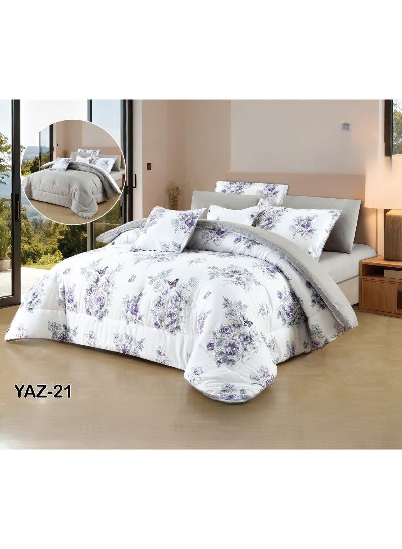 Summer floral double bedsheet set, 8 pieces, reversible, luxurious and elegant for your home decor, made of microfiber. Size: 1 double bedsheet 260*240cm, 1 fitted sheet 200*200cm, 4 pillowcases 50*75cm, 2 cushions 45*45cm.