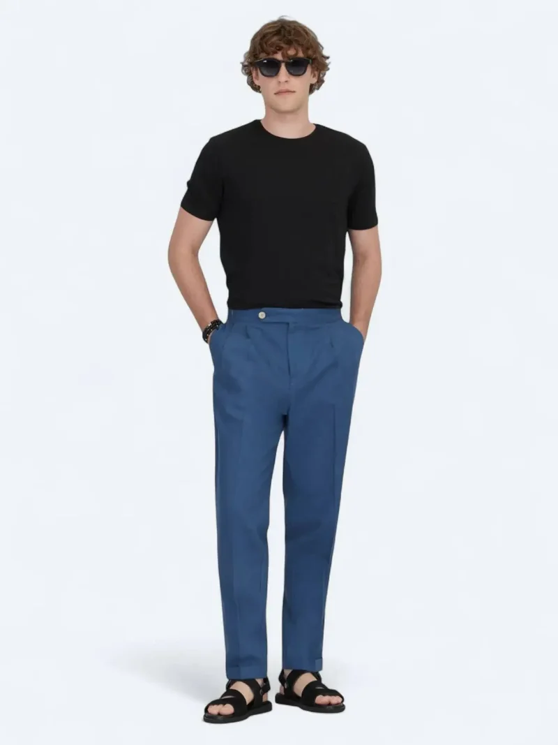 كيب بنطلون قطني مخلوط بقصة جزرية من نسيج النيلي