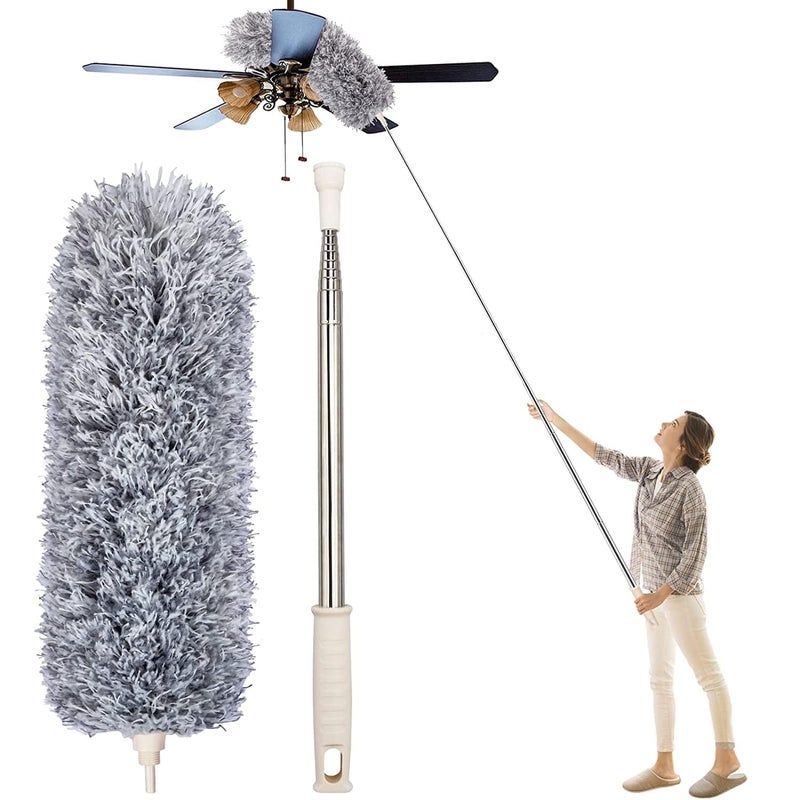 TECH LOGO ELECTRONICS TECH LOGO ELECTRONICS Extendable Fan Cleaning Duster Home Microfiber Feather Duster Bendable with 100 inches Expandable Pole Handle Washable Duster for High Ceiling Fans Window Blinds Furniture 