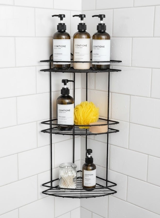 هابي هوم ركنة حمام مزدوجة من الستانلس المقاوم للصدأ – 3 رف لتخزين الشامبو والصابون وأدوات الاستحمام،أنيق مقاس 53 ×24 سم، مناسبة للحمام والمطبخ، لون أسود فاخر - Image 4