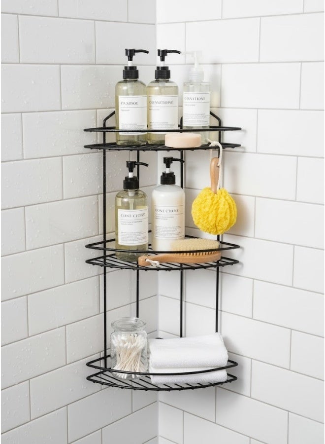 هابي هوم ركنة حمام مزدوجة من الستانلس المقاوم للصدأ – 3 رف لتخزين الشامبو والصابون وأدوات الاستحمام،أنيق مقاس 53 ×24 سم، مناسبة للحمام والمطبخ، لون أسود فاخر - Image 5