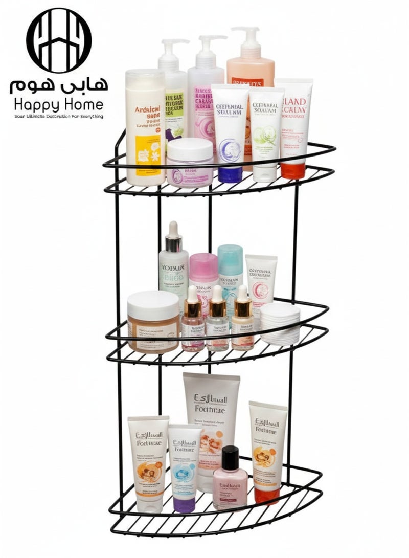 هابي هوم ركنة حمام مزدوجة من الستانلس المقاوم للصدأ – 3 رف لتخزين الشامبو والصابون وأدوات الاستحمام،أنيق مقاس 53 ×24 سم، مناسبة للحمام والمطبخ، لون أسود فاخر - Image 2