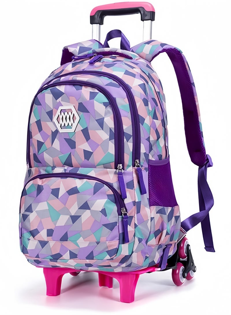 GGEROU School Bags for Children with Wheels Kids Trolley Bag, Backpack for Girls Multi-Compartment Primary and Secondary School Bag Casual Daypack Travel Backpack Student Satchel Purple - Image 1