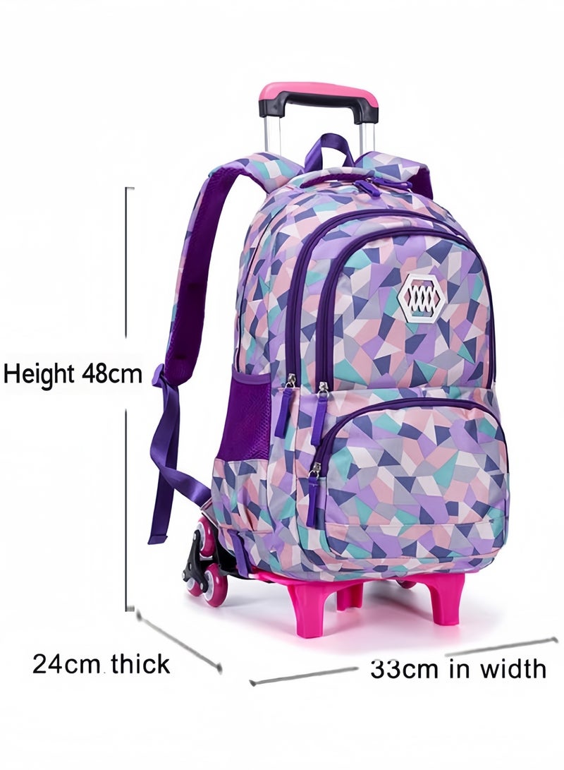 GGEROU School Bags for Children with Wheels Kids Trolley Bag, Backpack for Girls Multi-Compartment Primary and Secondary School Bag Casual Daypack Travel Backpack Student Satchel Purple - Image 2