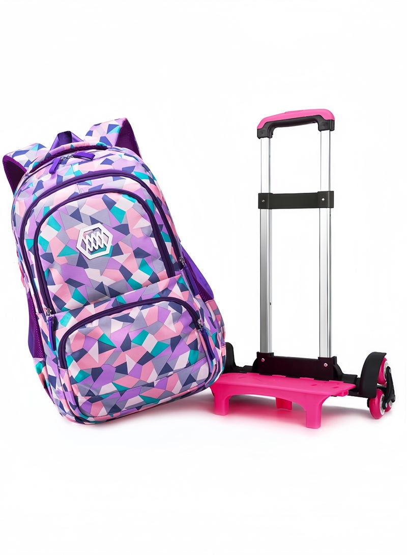 GGEROU School Bags for Children with Wheels Kids Trolley Bag, Backpack for Girls Multi-Compartment Primary and Secondary School Bag Casual Daypack Travel Backpack Student Satchel Purple - Image 5
