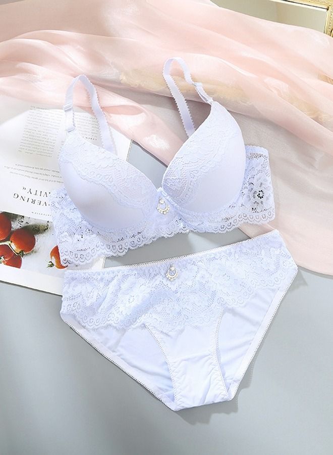 Solid Color B C Cup Thin Cup Lace Bra Panty Set Women's Underwear Set White