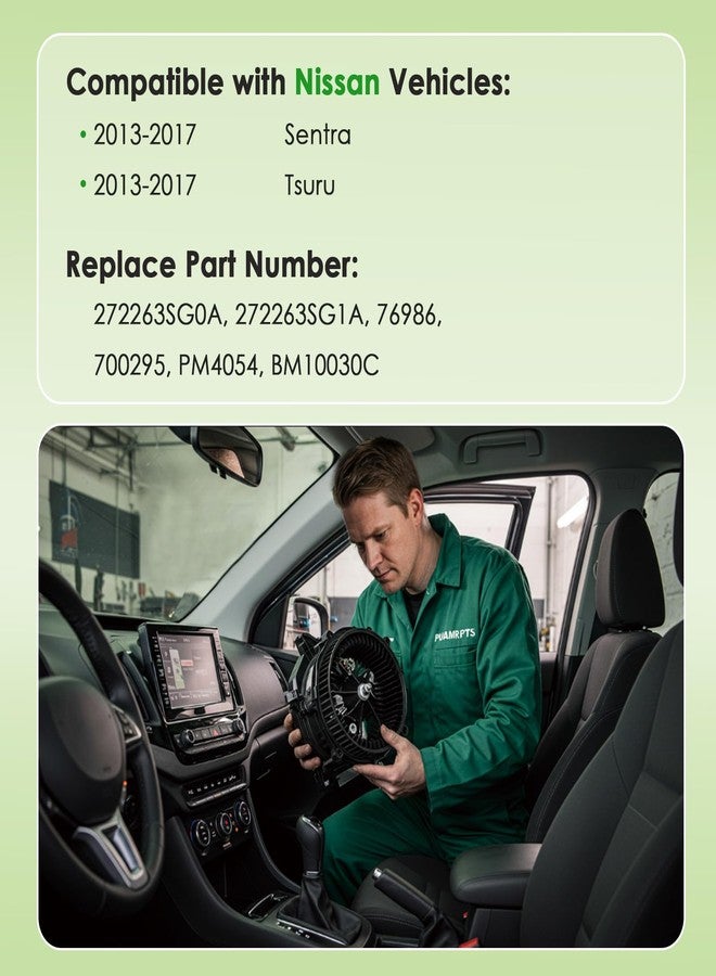 مجموعة محرك مروحة سخان مكيف الهواء PUAMRPTS - متوافقة مع سيارات سنترا 2013-2017، تسورو 2013-2017، سعة 1.6 لتر، 1.8 لتر، سيدان - بديل للأرقام: 700295، 272263SG0A - Image 2