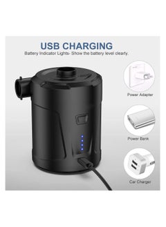 KASTWAVE Electric Air Pump for Inflatables, with 3 Nozzles USB/ 5000mAh Rechargeable Battery, for Air Mattress, Pool Floats, Air Bed, Portable Inflator Deflator Pump  - Image 2