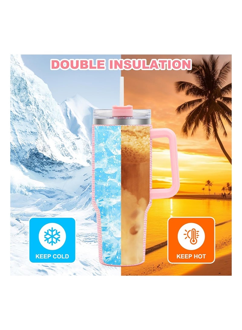 إزدنك كوب حراري لامع مرصع بأحجار الراين، سعة 1200 مل، بمقبض وغطاء من القش، مرصع بأحجار الراين، زجاجة مياه مزدوجة الجدار من الفولاذ المقاوم للصدأ معزولة بالفراغ، كوب سفر، هدية للنساء والسيدات (وردي) - Image 5