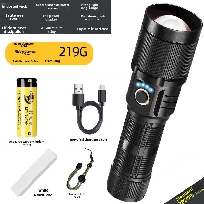 Devil Angel's Eye White Laser Direct Charge Super Bright Flashlight Outdoor Remote High Power Rechargeable Xenon Lamp(P50 little angel zoom display data line 18650 section black) - Image 1