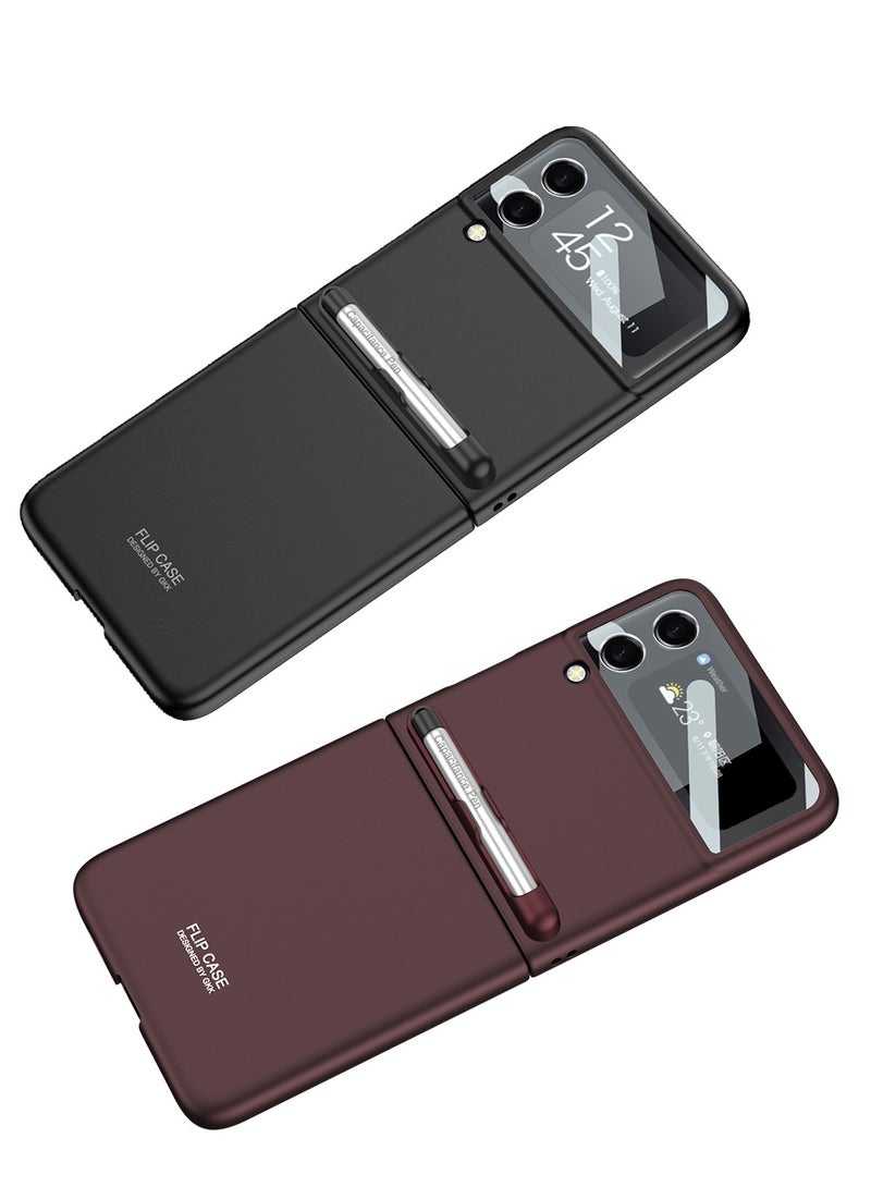 LEEKA z filp 4 Luxury Case Slim Flip Full Cover Case Anti-knock Plastic Matte Hard Cover with Screen Tempered Glass For Samsung Galaxy Z Flip 4 - Image 3