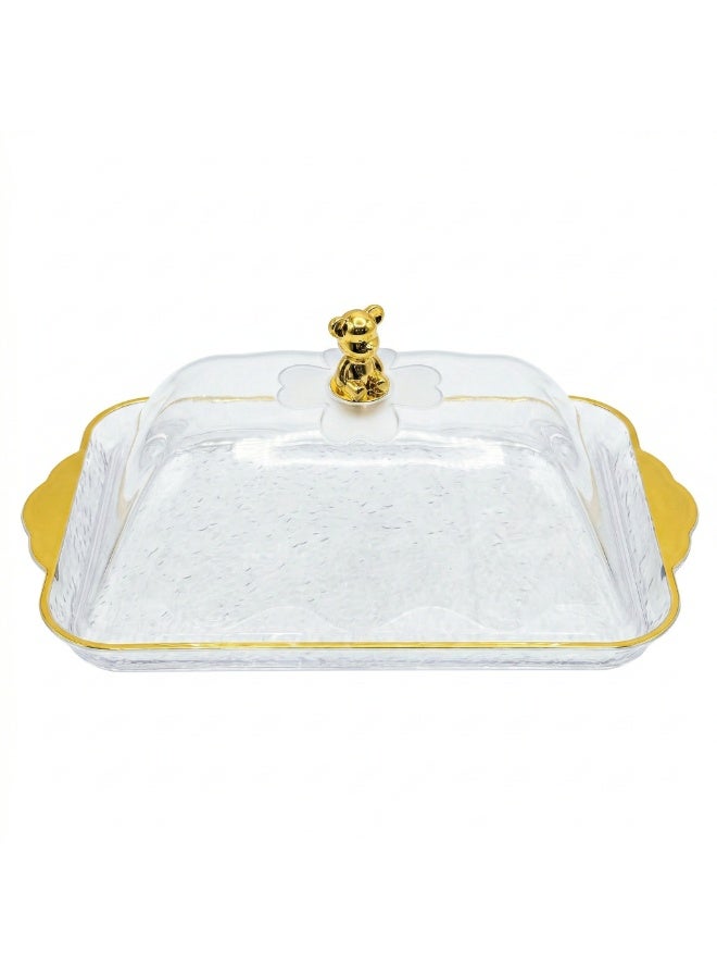 Acrylic Sweets Container with Clear Lid and Decorative Top Handle, Dessert & Cake Serving Tray for Cookies, Pastries, Biscuits and Treats - Image 2