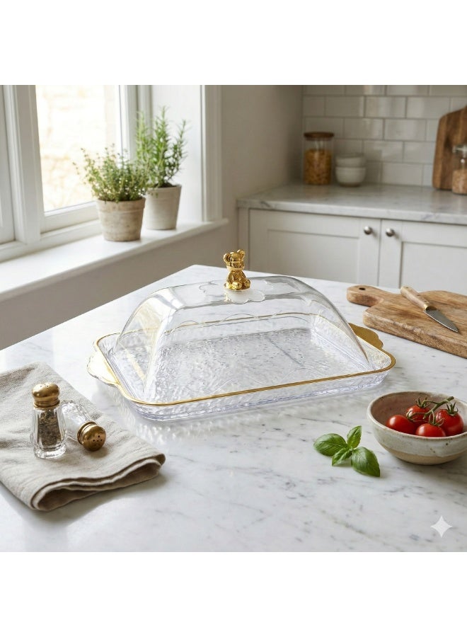 Acrylic Sweets Container with Clear Lid and Decorative Top Handle, Dessert & Cake Serving Tray for Cookies, Pastries, Biscuits and Treats - Image 3