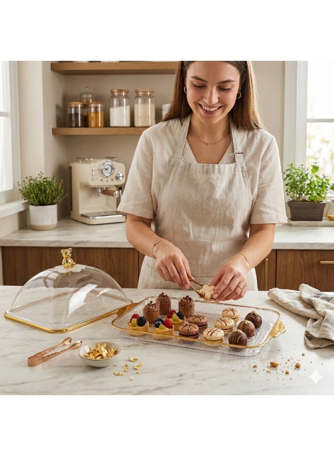 Acrylic Sweets Container with Clear Lid and Decorative Top Handle, Dessert & Cake Serving Tray for Cookies, Pastries, Biscuits and Treats - Image 5